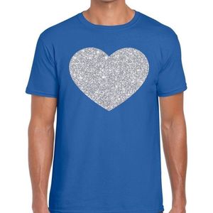 Zilver hart glitter fun t-shirt blauw heren - i love shirt voor heren S