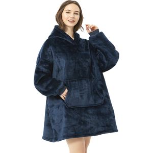 Hoodie Deken - Oversized Hoodie - Hoodie Blanket - Plaid met mouwen - Sherpa - Blauw