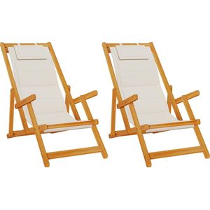 vidaXL - Vouwstoelen - voor - het - Strand - - - 2 - stuks - in - lichtgrijs - met - massief - acaciahout - en - textileen