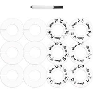 Maatscheiders voor baby's - 12 stuks wit - ophanghaakjes - kledingtasverdeler - markeerstift - kledingmaatscheiding - kledingwinkels - kledingkasten - wasrek