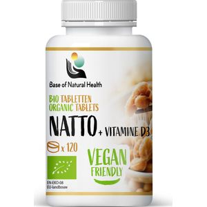 Base Of Natural Health - BIO Natto + Vitamine D3 Tabletten 1000 mg - In Tabletten - 80 pieces - Hoge Dosis Vitaminen en Mineralen - Voedingssupplement - Vitamine K2mk7 - Biologische Gedroogde Natto - Vitamine D Volwassenen - Optimaal Gedoseerd