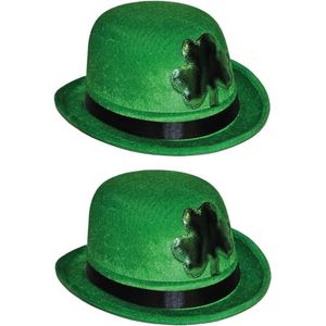 2x stuks st. Patricks day thema groene bolhoed - Carnaval verkleed hoeden - Feestkleding accessoires