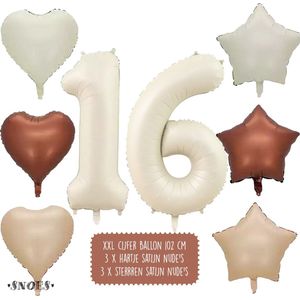 16 Jaar Cijfer Ballon - Snoes - Satijn Creme Nude Ballonnnen - Heliumballon - Folieballonnen