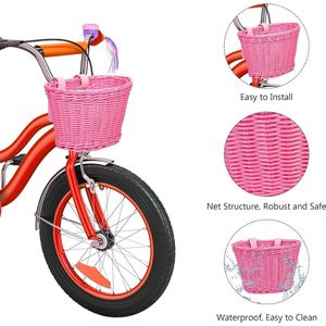 Kids Bike Manden Kit Meisjes Fietsmand Met Fiets Bell en Fiets Streamers Roze Handgeweven Fietsmand voor Vrouw Kinderen