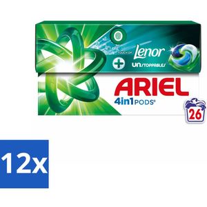 12 x Ariel - 4in1 Wasmiddel Pods - Lenor Unstoppables - 26 Pods - Ariel Wasmiddel - Lenor Unstoppables - Wascapsules - Langdurige Geur - Wasverzorging