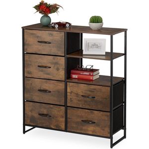 Ladekast met 6 lades en 3 planken - Boeken en decoratie dressoir - Industrieel - Afmetingen HxBxD: 92x84x32 cm - Bruin/zwart Ladeblok