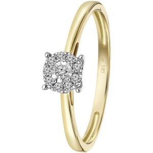 Lucardi Dames Ring met 10 diamanten 0,08ct - Ring - Cadeau - 14 Karaat Goud - Geelgoud