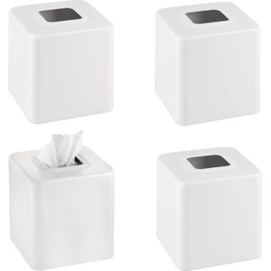 Tissue Box - Metalen Tissue Box voor Badkamer - Tissue Dispenser Ook geschikt voor dressoir of bureau - Set van 4 - Wit
