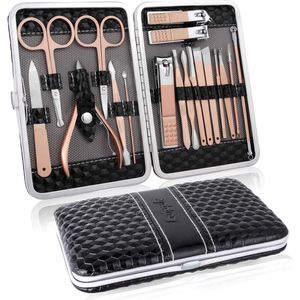 Manicure Set Professionele Pedicure Kit Nail Clippers Kit - 18 stuks Nail Care Tools - Grooming Kit met Luxe Upgraded Travel Case (zwart)