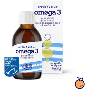 Arctic Blue - Omega 3 Visolie - 450 mg DHA + 380 mg EPA - Met Vit D - Sinaasappelsmaak - 30 doseringen - MSC Keurmerk