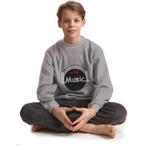 Outfitter fleece pyjama kind - jongens - Music - Warme winter kinder pyjama - Fleece pyjama kind - 128 - Grijs
