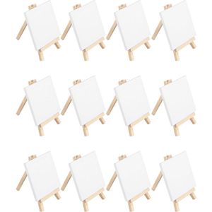 Schildersezel 12 Stuks Mini Canvas en Houten Mini Doeken Sets - Weergeven Olie Acryl Watercolor - 10 x 10 cm
