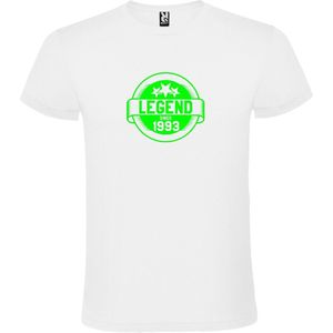 Wit T-Shirt met “Legend sinds 1993 “ Afbeelding Neon Groen Size XXL