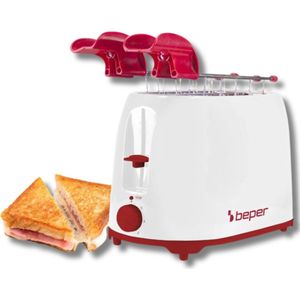 Beper Broodrooster - Toaster - 7 Roosterniveaus - 2 Sleuven - Broodrooster met Tostiklemmen - Wit