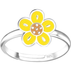 Joy|S - Zilveren bloem ring - verstelbaar - gele bloem - voor kinderen