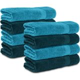 Komfortec handdoeken – Set van 8 - Badhanddoek 50x100 cm - 100% Katoen - Turquoise&Petroleumblauw