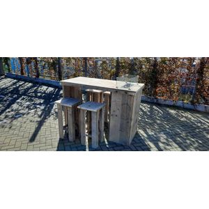 Vuurtafel Sta tafel set ""Split"" van Gebruikt steigerhout 80x160cm - 5 delige set - Kruk easy - 4 persoons
