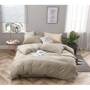 Beddengoedset, 135 x 200 cm, champagne, omkeerbaar beddengoed, 100% zacht, aangenaam microvezel + 1 kussensloop 80 x 80 cm