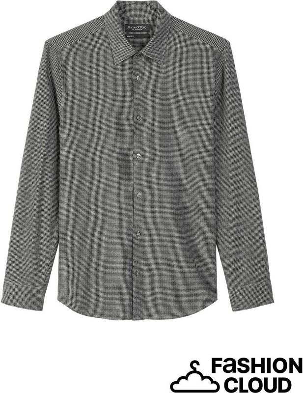 Marc O'Polo - Overhemd - Lichtgrijs / Zwart - Geruit - Lange Mouw