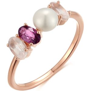 Twice As Nice Ring in rosé zilver, parel, paarse en roze stenen 56