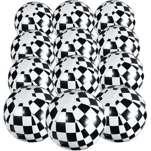 12 stuks Opblaasbare Zwart-Wit Geblokte Race-Strandballen - Praktische Feestartikelen voor Verjaardagen en Zomerzwembad - Racethema