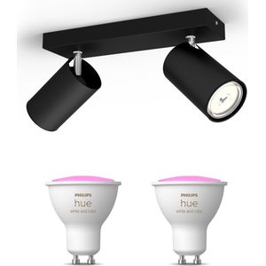 Philips Hue Kosipo Opbouwspot (Zwart) - Wit en Gekleurd Licht - Plafondspot met 2 Lichtpunten - GU10 - Hue White and Color Ambiance