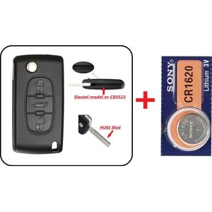 Autosleutelbehuizing 3 knoppen koffer CEO523-HU83 met Batterij geschikt voor Citroen C4 Picasso / Citroen C5 / Citroen C8.