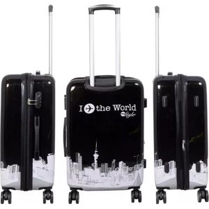 Reiskoffer - Koffer met TSA slot - Reis koffer op wielen - Stevig Polycarbonaat - 66 Liter - Fly The World - Zwart - Travelsuitcase - M