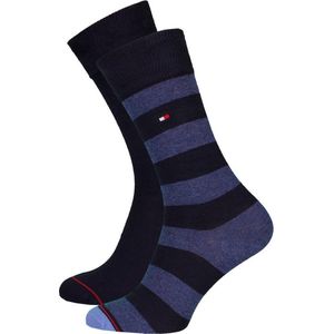 Tommy Hilfiger Rugby Stripe Socks (2-pack) - herensokken katoen gestreept en uni - blauw met rood -  Maat: 39-42