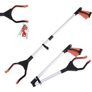 Igoods Grijparm - Draaibare Kop Afvalgrijper - Opvouwbare Grijper Helping Hand - Grijphulp van Aluminium - Grijpstok voor Afval & Zwerfvuil - Rood