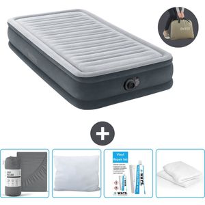 Intex Luchtbed - 1 Persoons - 99 x 191 x 33 cm - Grijs - Inclusief pomp - Hoeslaken - Kussen - Kussenbeschermer en Reparatieset