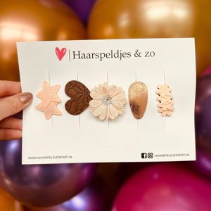 Haarspeldje antislip - baby's - kinderen - meisjes - mix - sterretjes - hartjes - bloemetjes - beige/bruin/zalm - kerst - feestdagen - glitters - glimmend