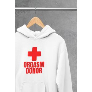 Hoodie - Orgasm donor - Wurban Wear | Grappige hoodie | Leuk cadeau | Unisex hoodie | Meme | Meme kleding | Viespeuk | Grappige kleding | Grappige trui | Dubbelzinnige kleding | Wit & Zwart