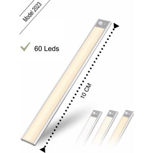 Led lamp - Led Strip - 10 cm-40 Leds -Accu-bewegingssensor -3 standen -warm licht, koud licht, fel licht - Opladen USB C -Lichtsensor- Magnetische Ophanging -Magneet-Trapverlichting-Keuken-Kast