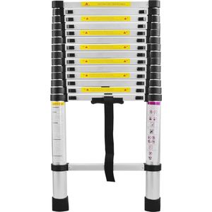 Telescopische ladder van hoogwaardig aluminium - Opvouwbare en multifunctionele ladder tot 4,4 m, 15 sporten, belastbaar tot 150 kg