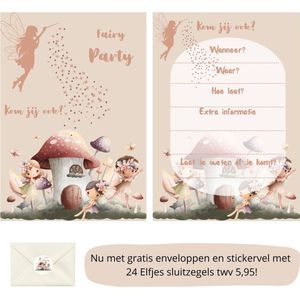Uitnodiging kinderfeestje - Kinderfeest - Uitnodigingen - Verjaardag - Inclusief enveloppen - Eigen design en print - Wenskaart - Elfjes - 20 stuks - A6