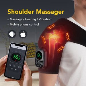 WK Draadloze Warmte & Massage Schouderbrace – Met APP-besturing – EMS Therapie – 6 Temperatuurstanden – 5000mAh – Verwijderbare Controller – iOS & Android-Zwart