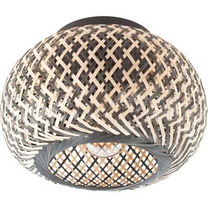 Rotan plafondlamp | 1 lichts | Ø 30cm | naturel / zwart | hout / metaal | woonkamer / eettafel lamp | modern / landelijk design
