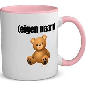 Akyol - teddybeer met eigen naam koffiemok - theemok - roze - Teddybeer - kinderen/knuffel liefhebber - mok met eigen naam - iemand die houdt van teddyberen - verjaardag - cadeau - kado - geschenk - 350 ML inhoud