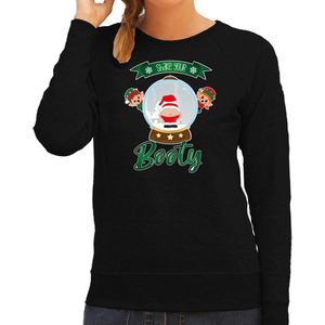 Bellatio Decorations foute kersttrui/sweater dames - Kerstman sneeuwbol - zwart - Shake Your Booty XS