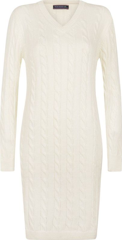 Felix Hardy - Gebreide Trui Jurk - Ecru - V-Hals - Dames - XL