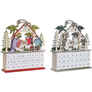 DKD Home Decor - Adventkalender - Hout - Rood - Beige - LED Licht - 2 Stuks