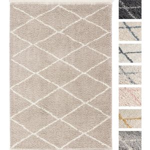 Vloerkleed Shaggy, Tapijt, Beige, Hoogpolig, 120cm x 160cm, Superzacht, Franjes, Berber stijl