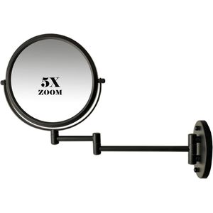 Make-up wandspiegel knikarm mat zwart - 5x of (7x 10x) vergroting 20cmØ