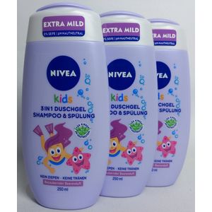 NIVEA - Douchegel & Shampoo - Extra Mild - Kids 3 in 1 - Bessengeur - Kinder Shampoo - Voordeel Set van 3 Stuks