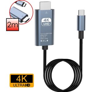 USB C naar HDMI - Kabel 30Hz 4K USB C naar HDMI Adapter 2 meter - Zwart