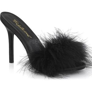 Classique-01F marabou slipper met hak zwart - (EU 35 = US 5) - Fabulicious