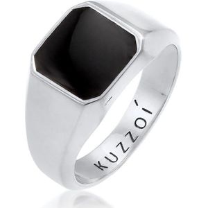 KUZZOI Heren Ring Heren Signet Ring Emaille Zwart Basis Trend in 925 Sterling Zilver verguld