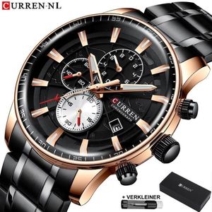 Horloges voor Mannen Heren Horloge Curren Herenhorloge Watch - Jongens Horloges - Incl. Horlogebox Geschenkdoos & Versteller - Zwart Rosé