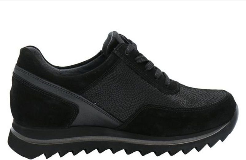 Waldläufer - Haiba - Sneakers - Zwart - Leer en Suède - Vetersluiting en Ritssluiting
